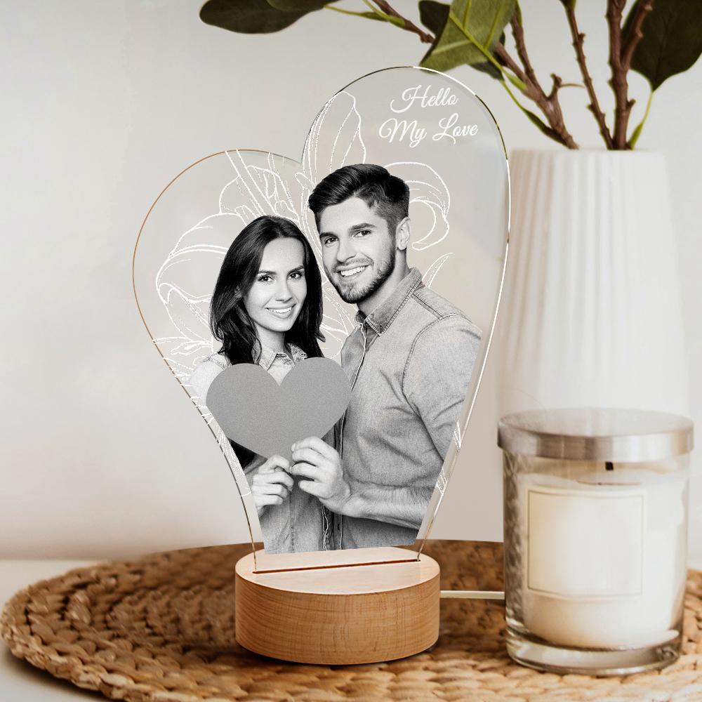 Custom 3D Photo Lamp Led for Lover With Engraved Words Gift For Valentine's Day - soufeelau