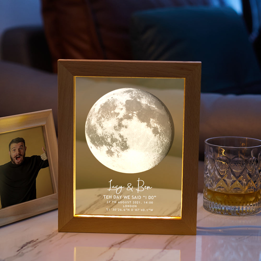 Custom Moon Phase Night Light Personalized Moon Phase Wooden Frame Light Gift - soufeelau