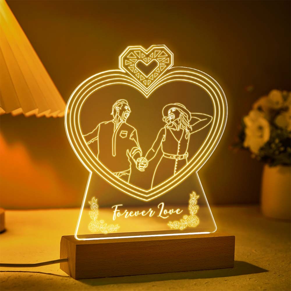 Personalized Double Heart Shaped Photo Night Light Custom Engraved 3D Lamp 7 Colors Acrylic Night Light Gifts for Lovers - soufeelau