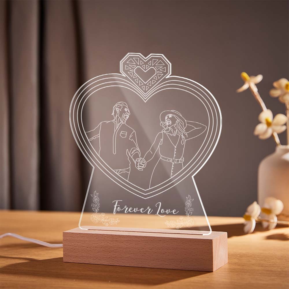 Personalized Double Heart Shaped Photo Night Light Custom Engraved 3D Lamp 7 Colors Acrylic Night Light Gifts for Lovers - soufeelau