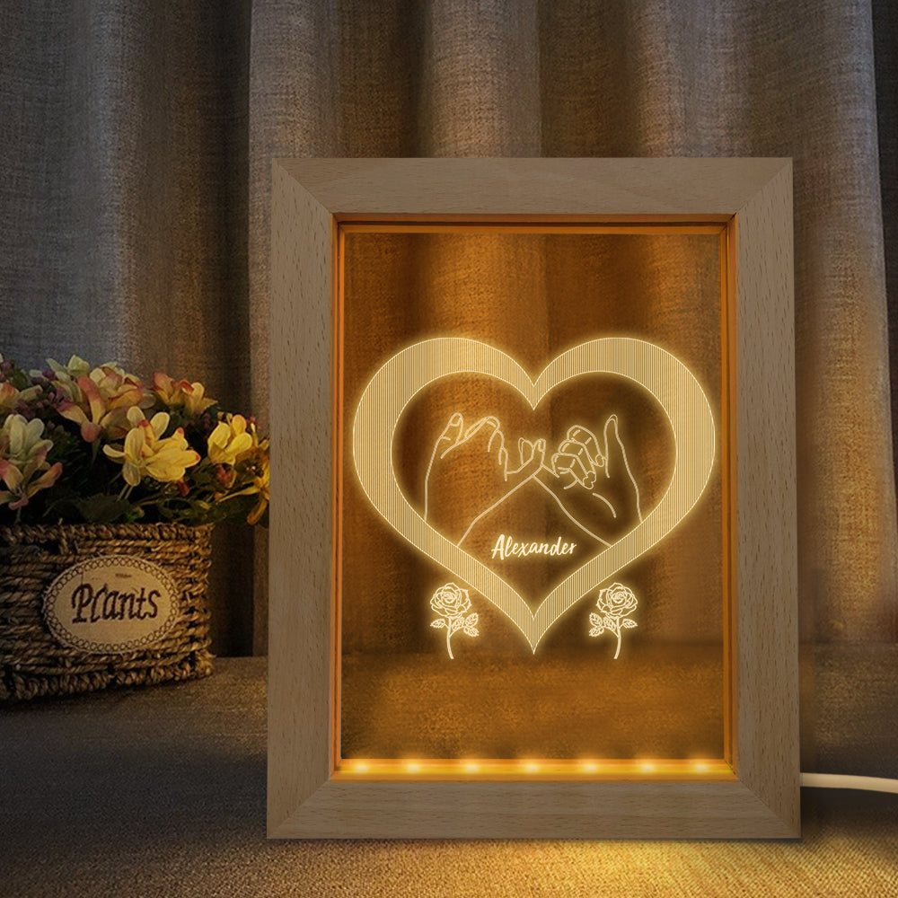 Custom Wooden Frame Light Personalized 3D Heart Night Light Couple Gift - soufeelau