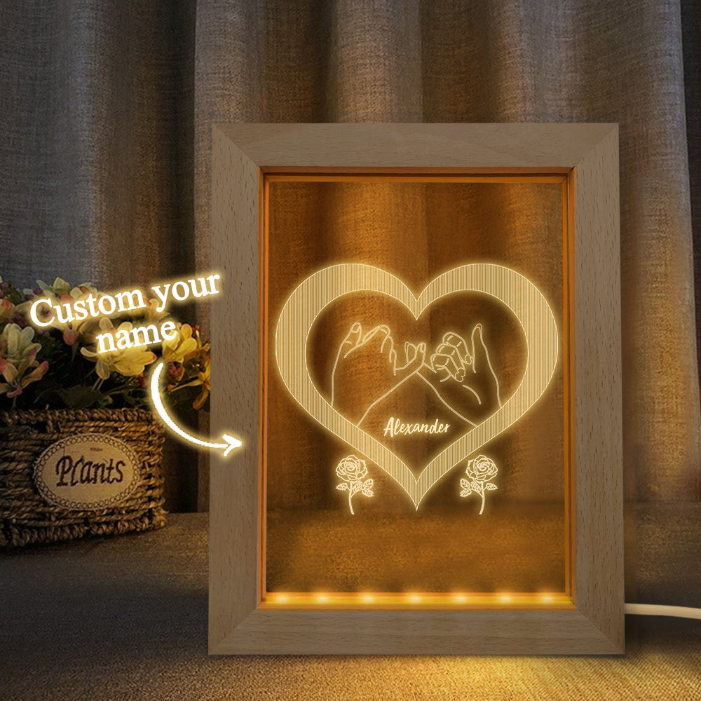 Custom Wooden Frame Light Personalized 3D Heart Night Light Couple Gift - soufeelau