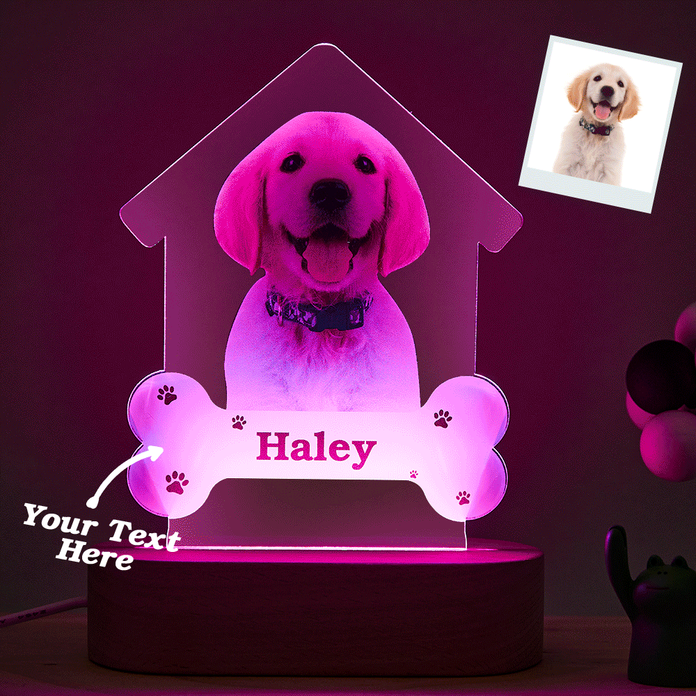 Custom Photo Engraved Puppy Night Light Personalized House Acrylic Lamp Gift for Pet Lover - soufeelau