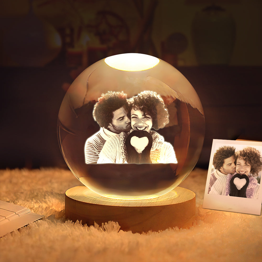 Custom 2D Photo Crystal Ball Night Light Personalized Photo Crystal Light Birthday Anniversary Wedding Gifts - soufeelau
