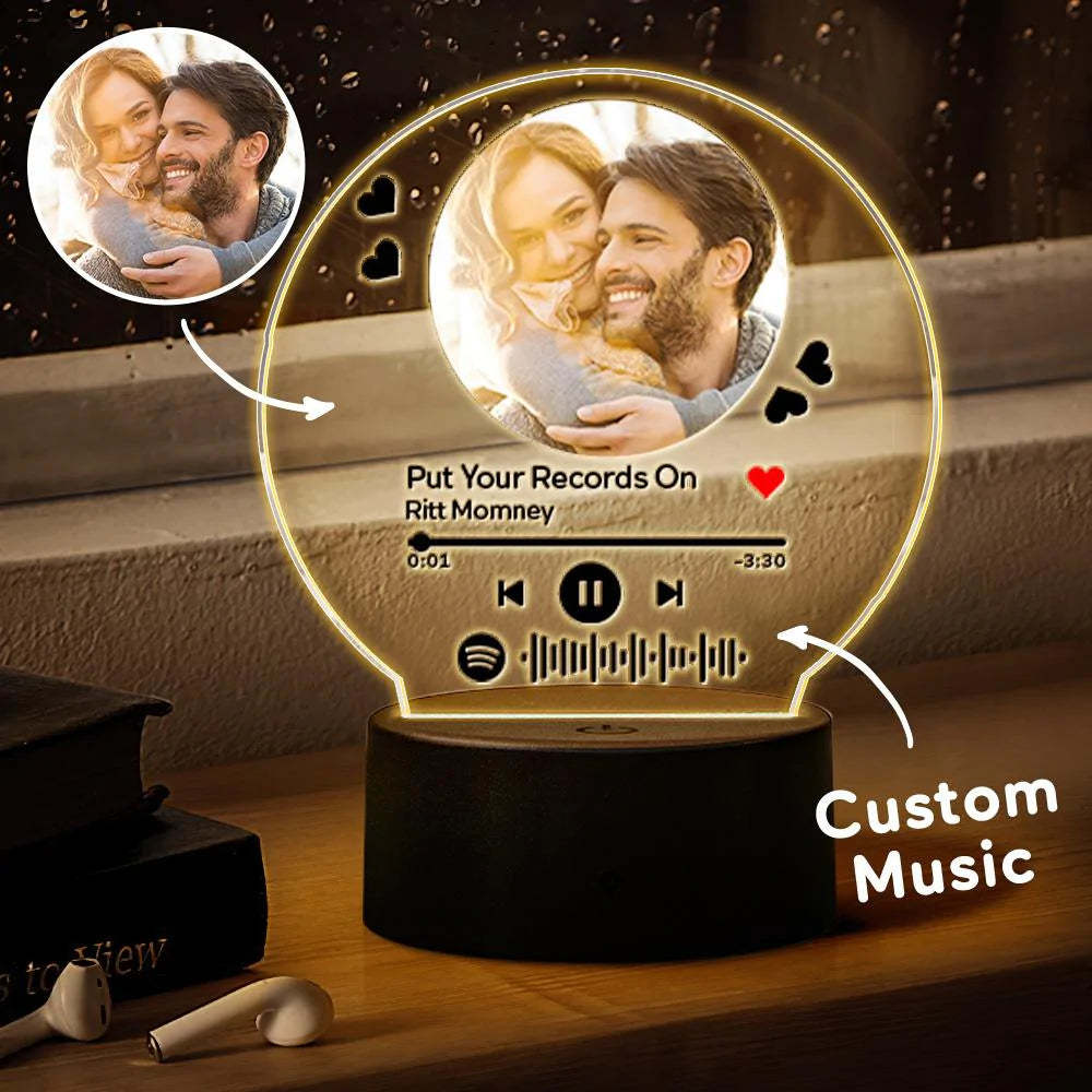 Custom Spotify Plaque Photos Frame Personalized Scannable Music Night Light Glass Art Gifts Home Decor - soufeelau
