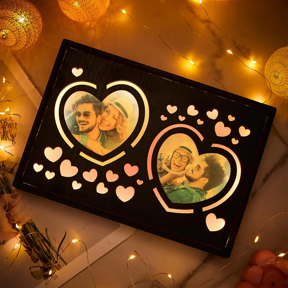 Custom Heart Photo Lamp Personalized Wooden Night Light Gift for Couple - soufeelau