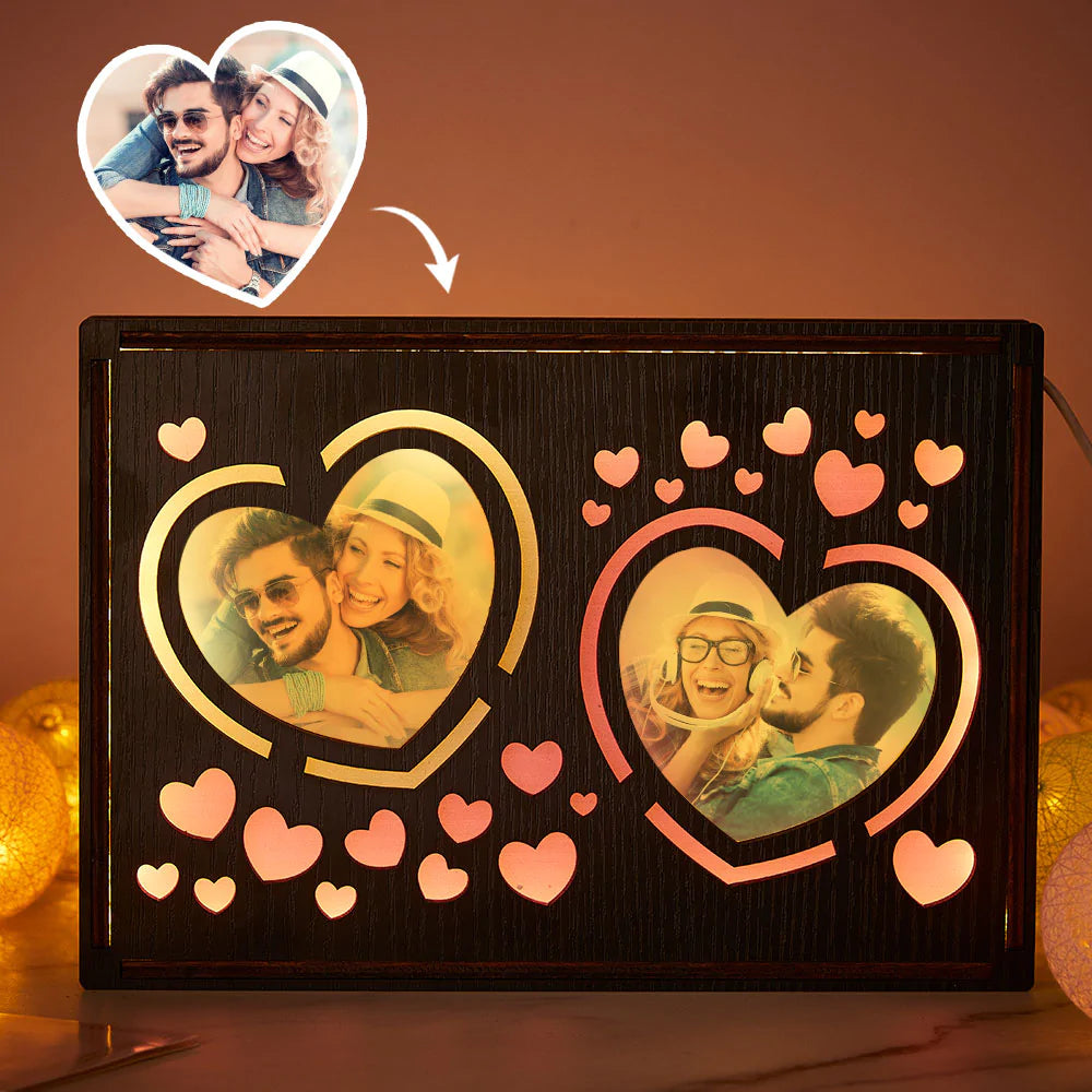 Custom Heart Photo Lamp Personalized Wooden Night Light Gift for Couple - soufeelau