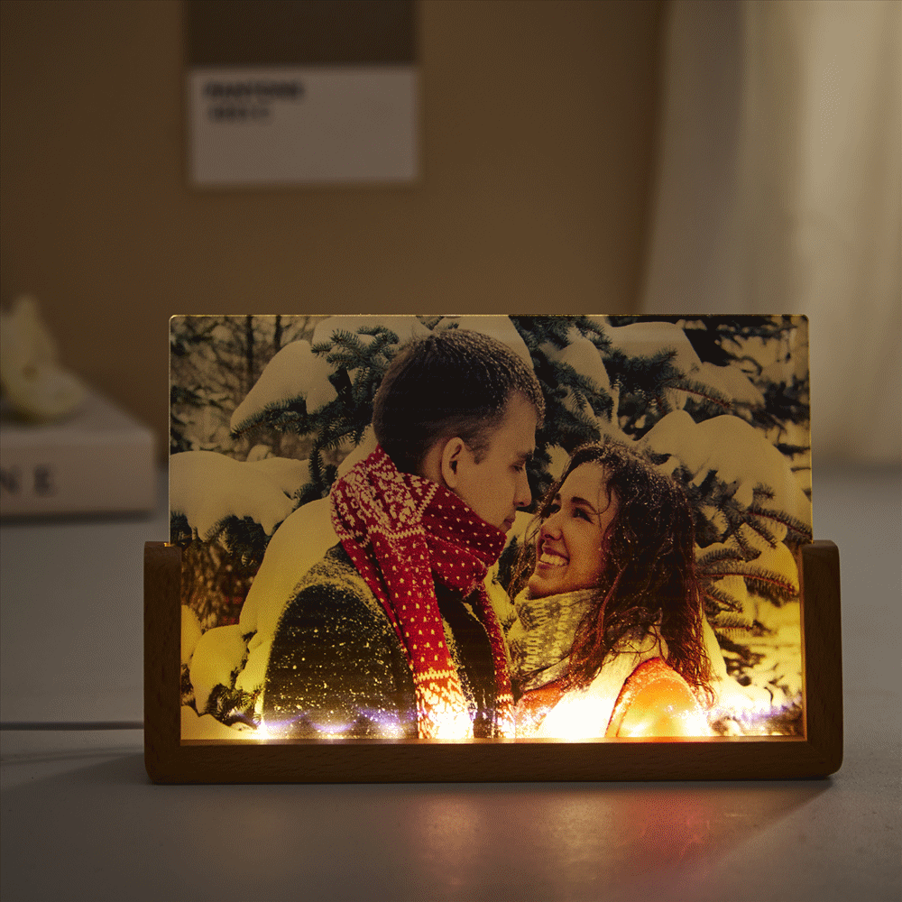 Custom Photo Night Light Personalized Acrylic Wooden Lamp Anniversary Gift - soufeelau