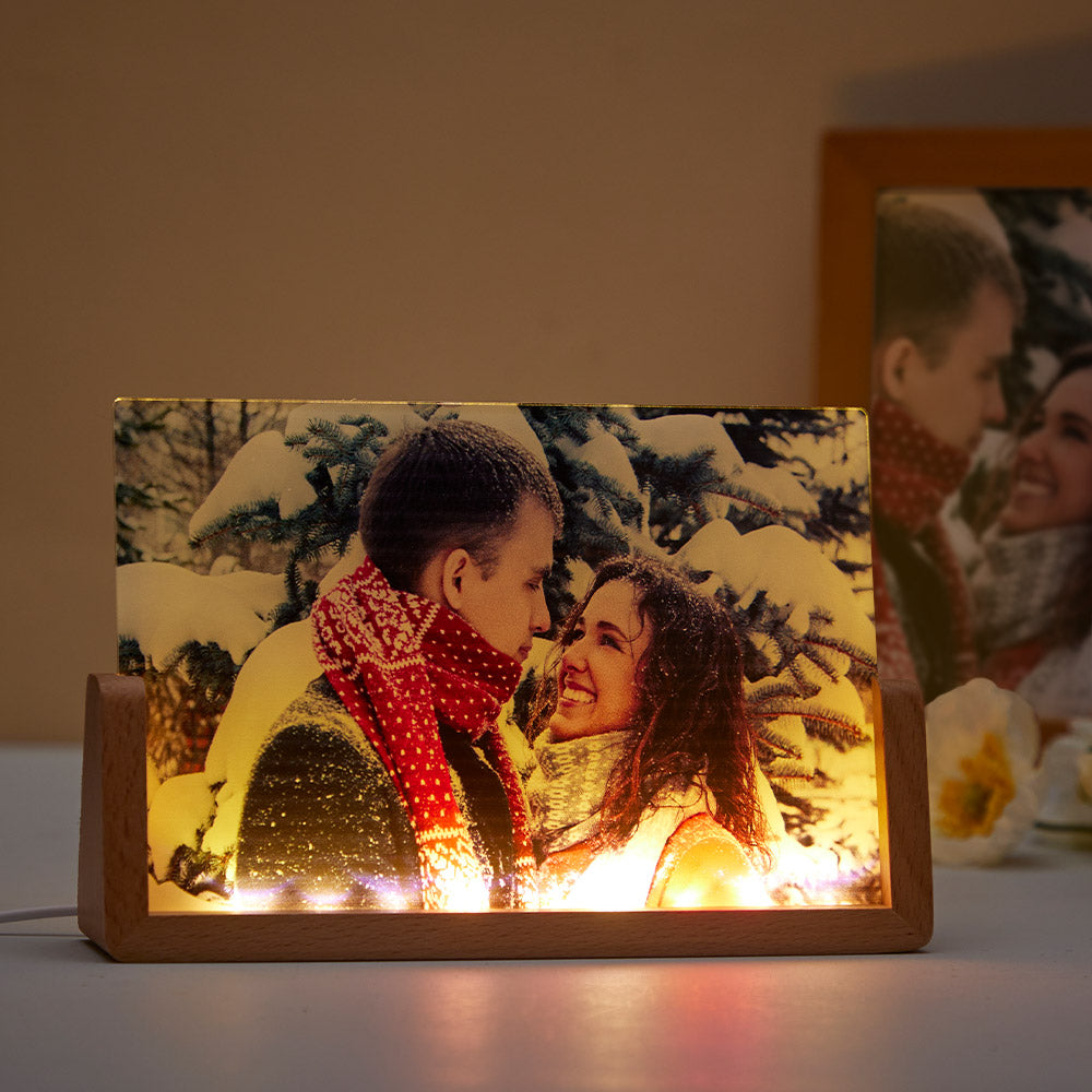 Custom Photo Night Light Personalized Acrylic Wooden Lamp Anniversary Gift - soufeelau