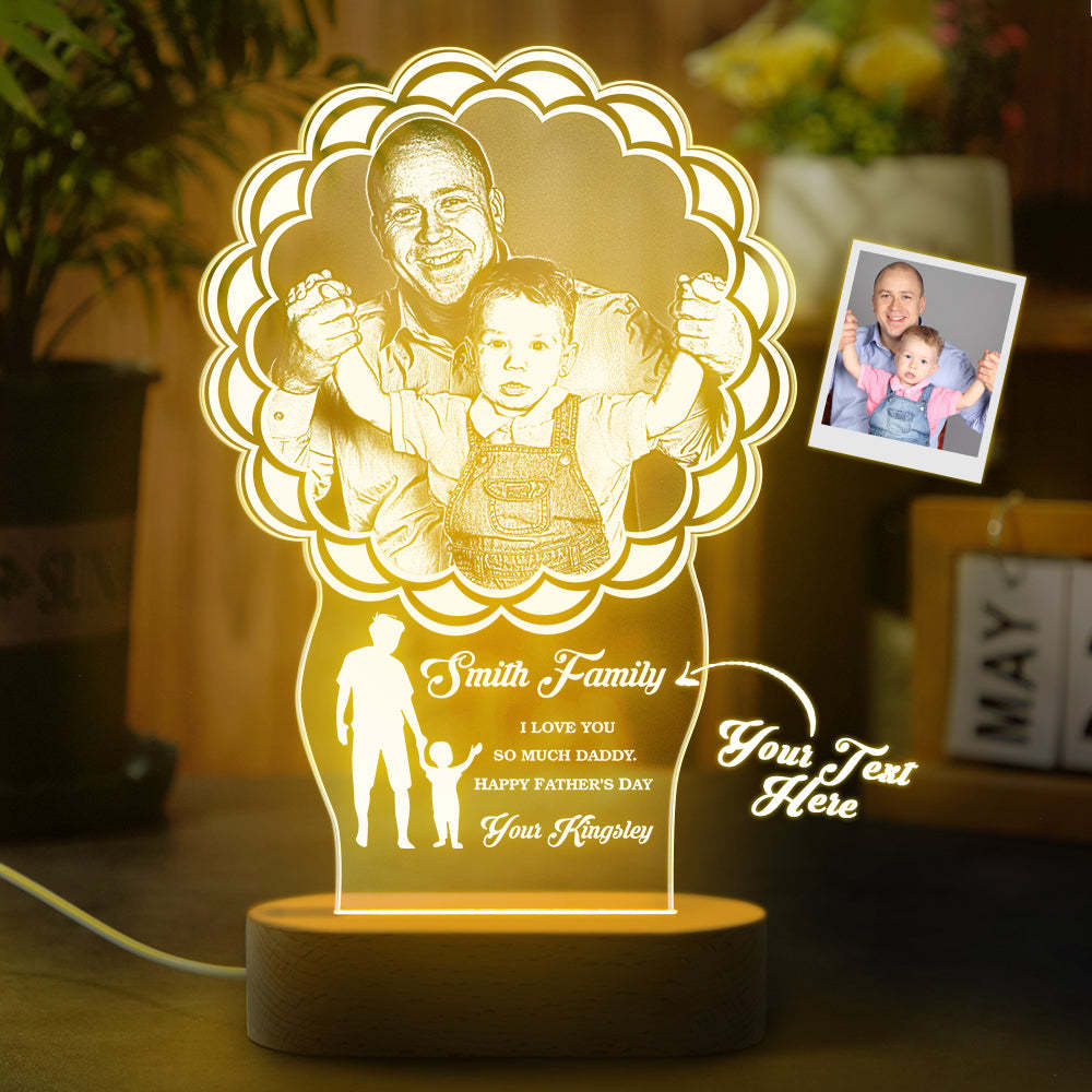 Custom Photo Father Child Lamp Personalized Engraved 7 Colors Acrylic Night Light Father's Day GIfts - soufeelau