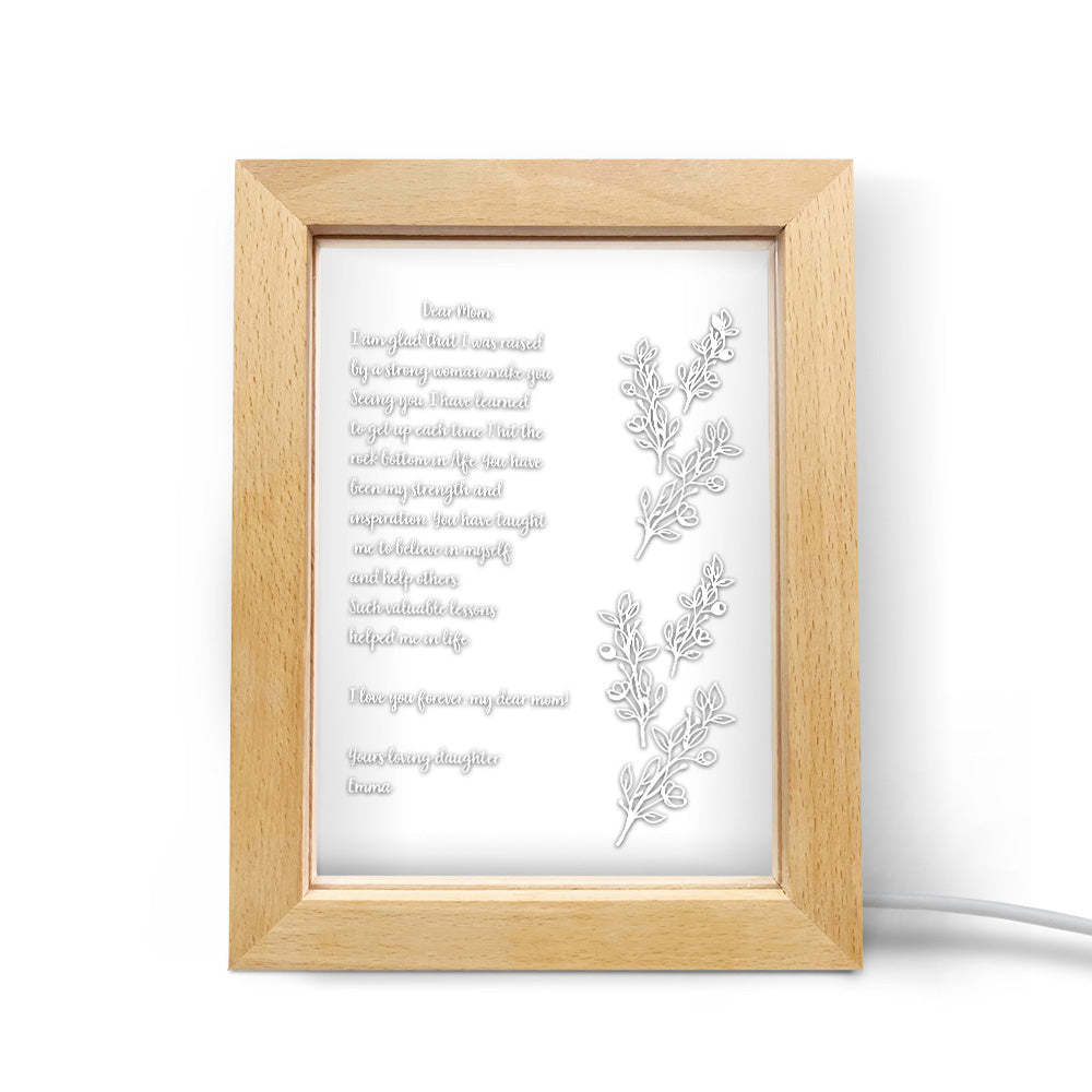Personalized Hand-Written Letter Night Light Custom Wooden Frame Lamp for Mother's Day Gift - soufeelau