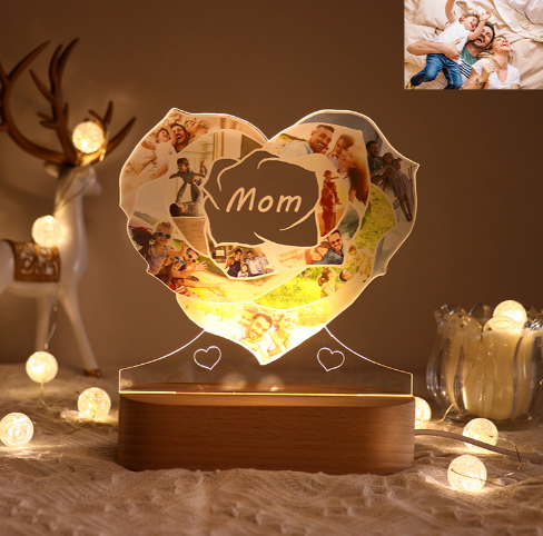 Custom Photo Heart Rose Puzzle Night Light with Your Photo & Text - soufeelau