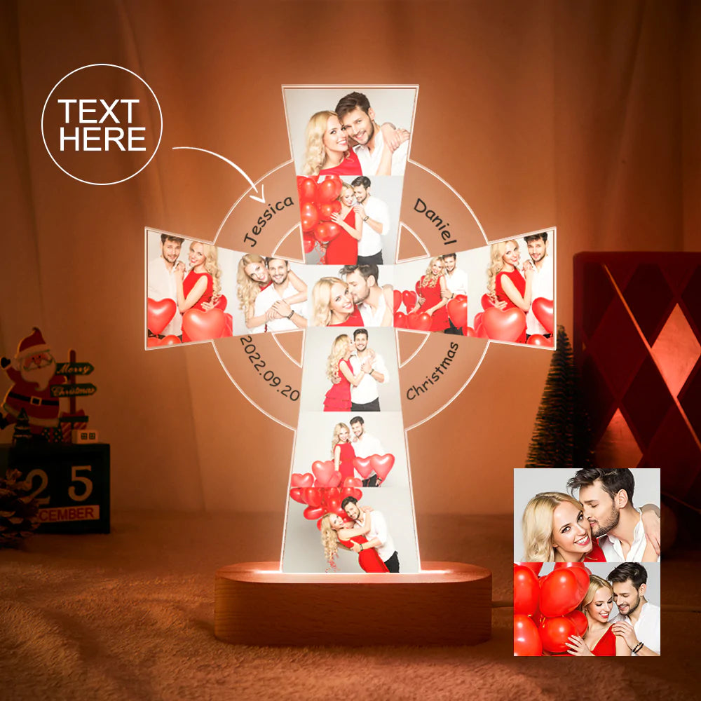 Custom Photo Engraved Cross Night Light Personalized Acrylic Lamp Gift for Lover - soufeelau