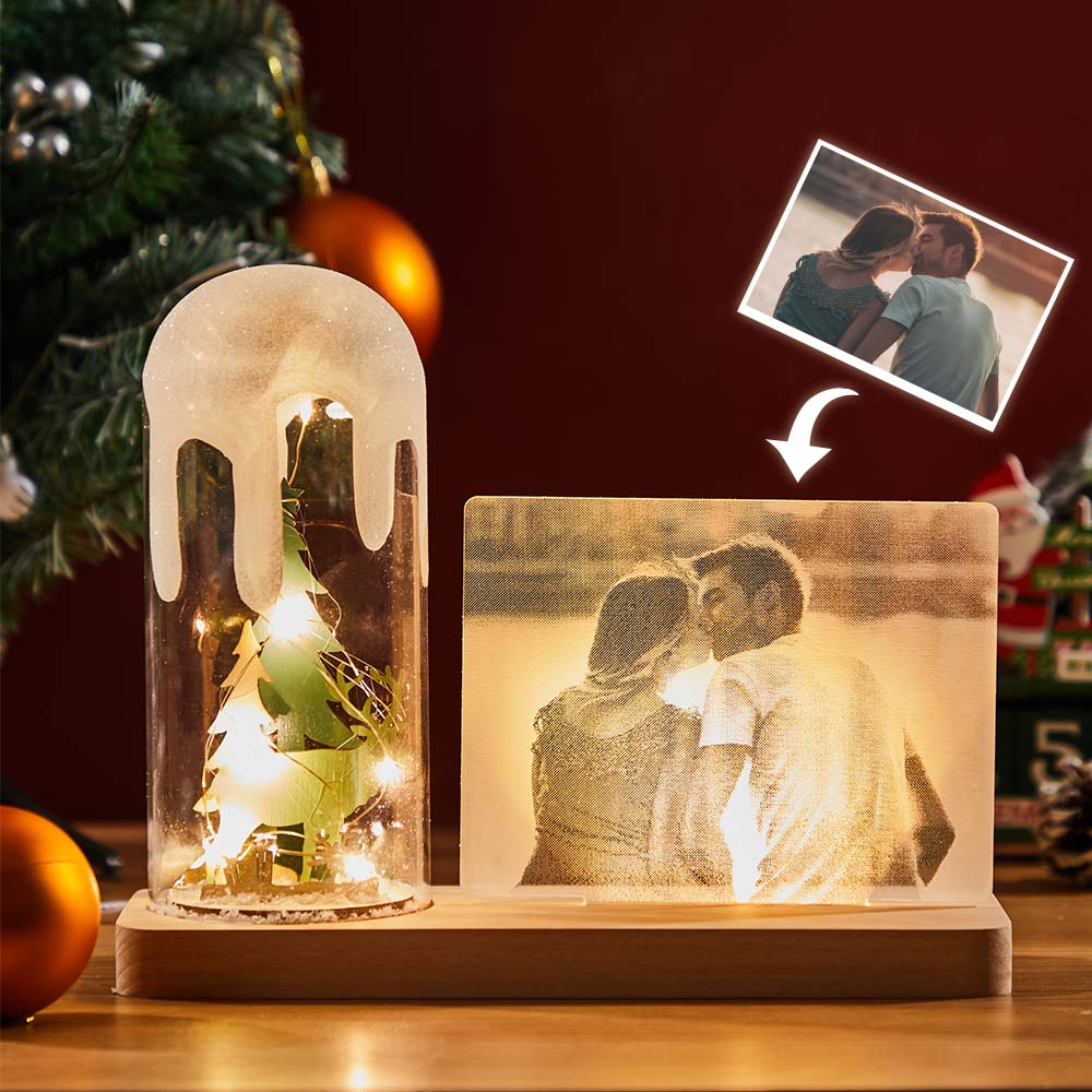 Custom Acrylic Photo Night Light Christmas Tree Glass Dome Lamp for Festival - soufeelau