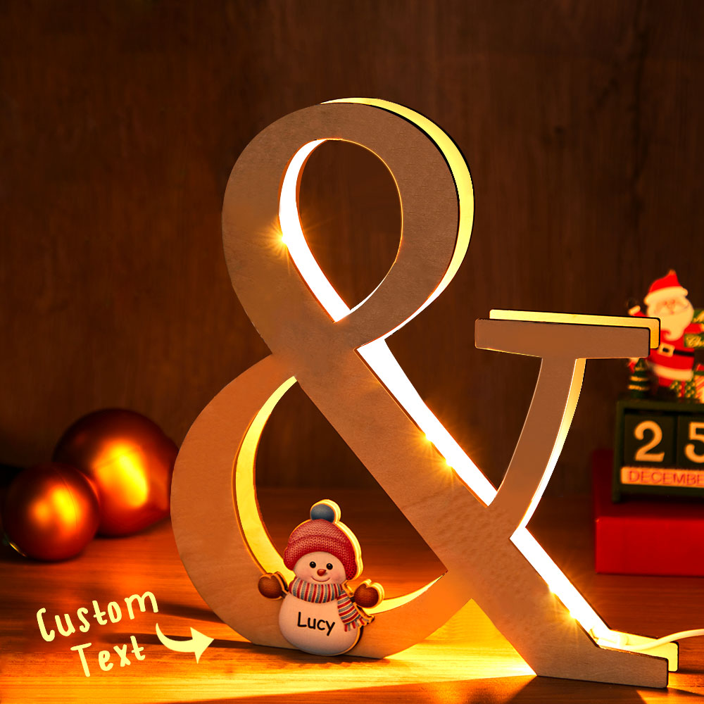 Personalized Snowman Family Name Lamp Custom Wooden Night Light Christmas Day Gift - soufeelau