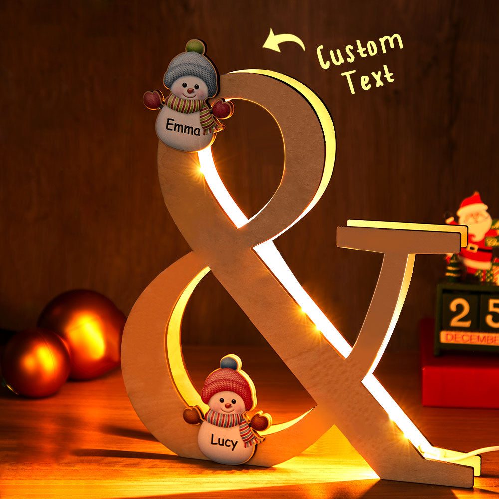 Personalized Snowman Family Name Lamp Custom Wooden Night Light Christmas Day Gift - soufeelau