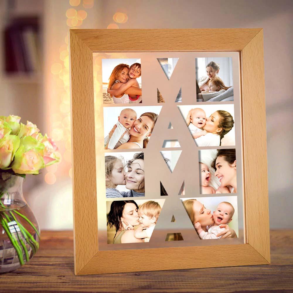 Custom Photo Night Light Wooden Frame Night Light Gift for Mom - soufeelau
