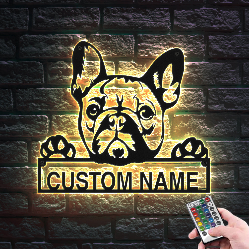 Custom French Bulldog Signs LED Lights Metal Wall Art Home Decor Gift for Pet Lover - soufeelau
