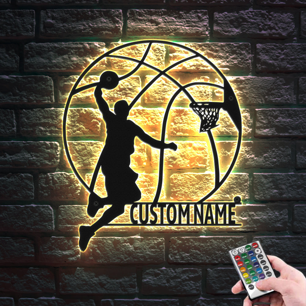 Custom Basketball Man Signs Metal Wall Art LED Lights Home Decor Gift for Basketball Lover - soufeelau