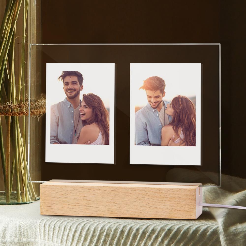 Personalized Acrylic Double Photo Lamp Yellow Warm Lights Perfect Night Light Gift for Couples On Valentine's Day - soufeelau