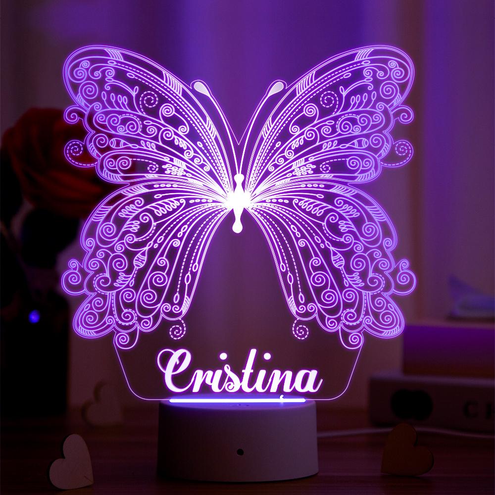 Personalised 3D Butterfly Lamp Christmas Gifts With Custom Name Night Light Kid's Bedroom Decor Children's LED Light