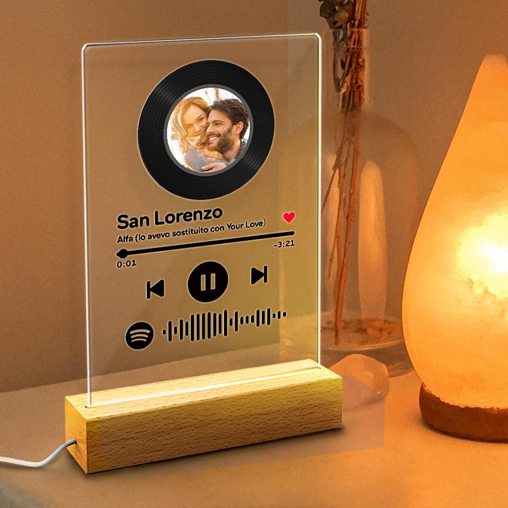 Custom Photo Spotify Acrylic Plaque Lamp with Wooden Stand - soufeelau