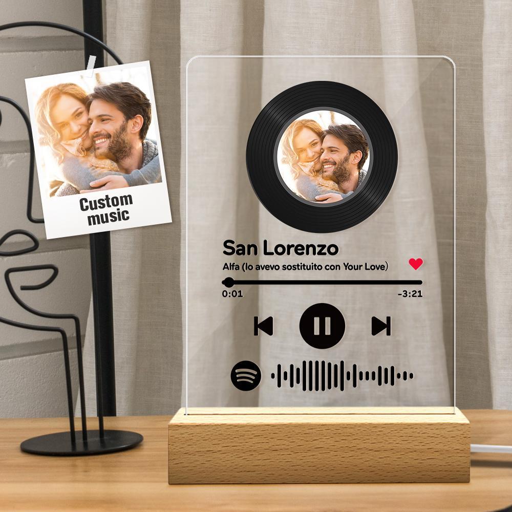 Custom Photo Spotify Acrylic Plaque Lamp with Wooden Stand - soufeelau