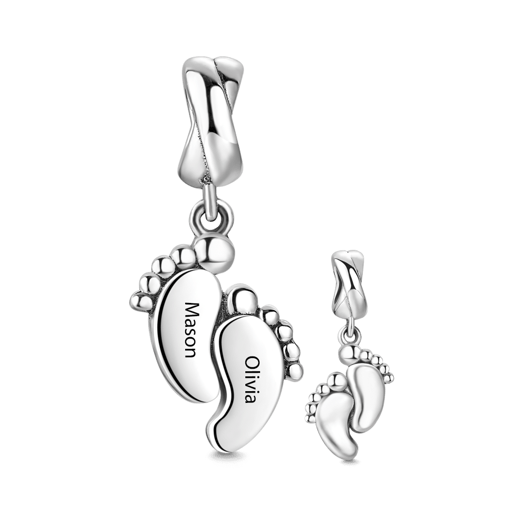 Engraved Baby Feet Dangle Charm Silver