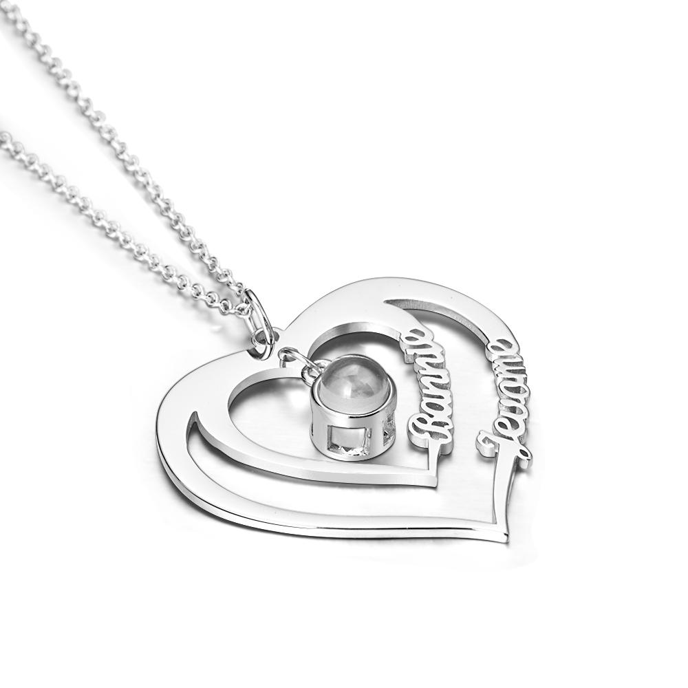 Projection Photo Necklace with Custom 2 Names Family Photo Necklace Personalised Memorial Photo Pendant Jewelry Birthday Gift - soufeelau