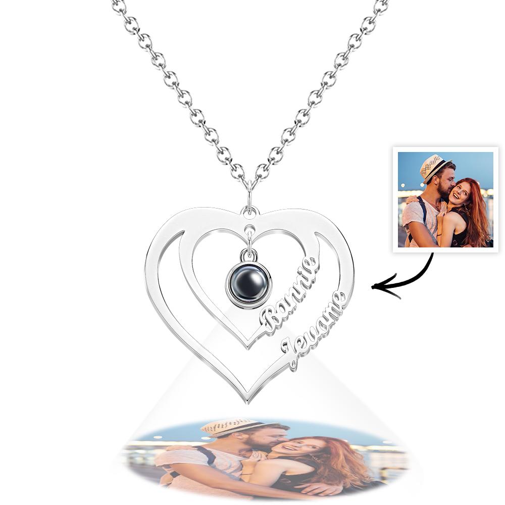 Projection Photo Necklace with Custom 2 Names Family Photo Necklace Personalised Memorial Photo Pendant Jewelry Birthday Gift - soufeelau