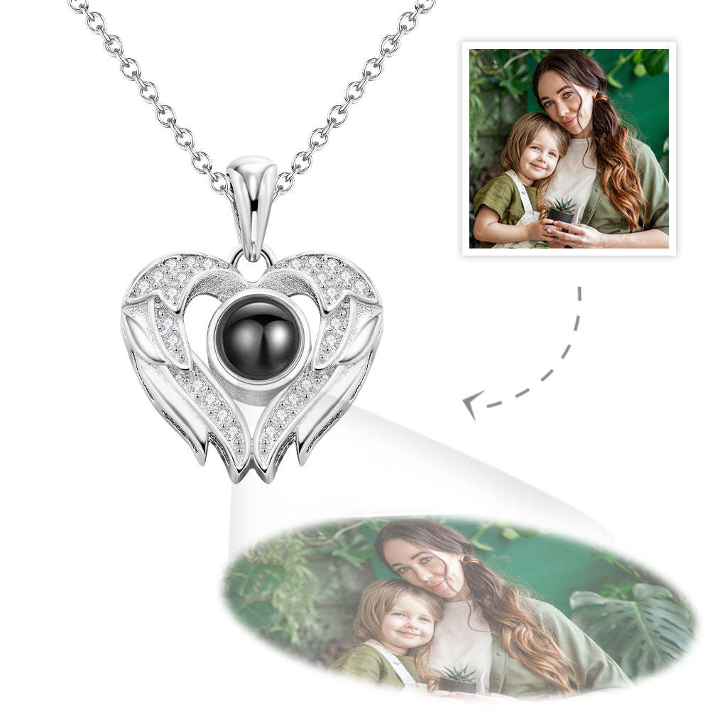 Custom Photo Projection Necklace Personalized Angel Wings Photo Necklace Unique Gifts For Mom