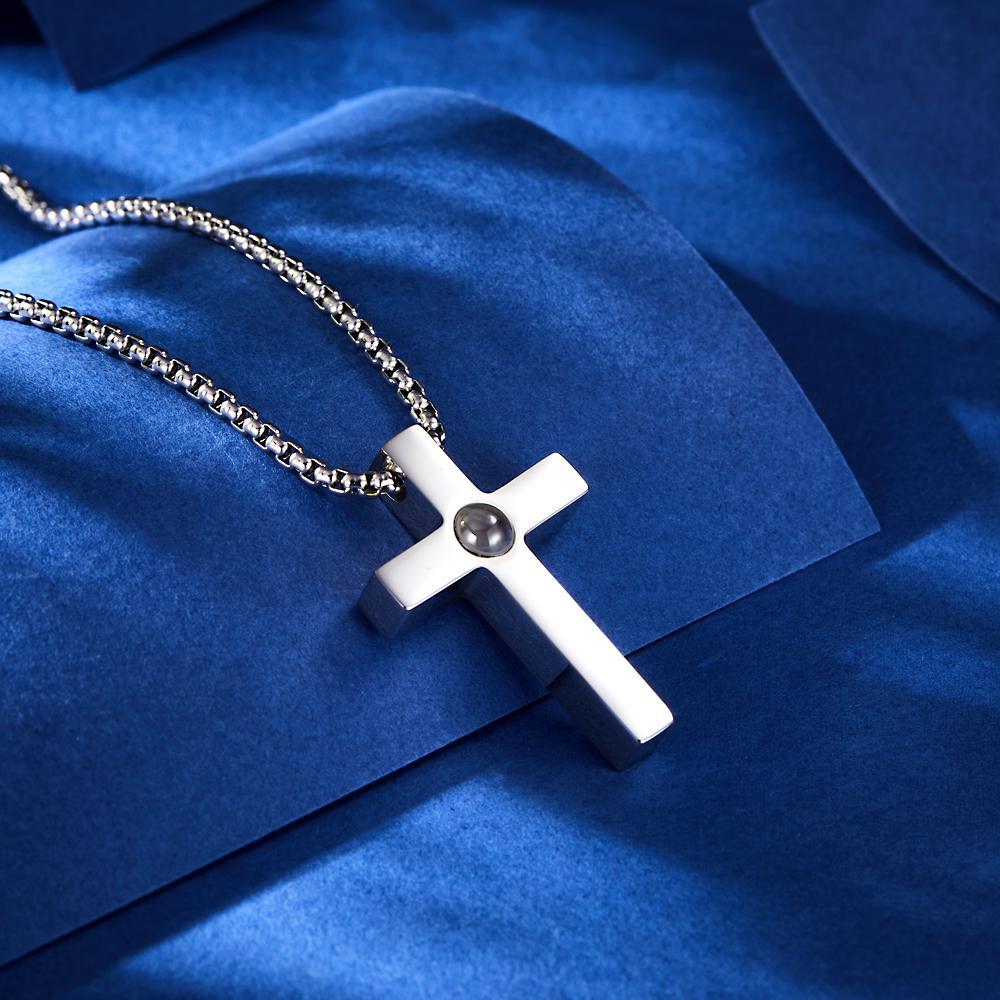 Custom Projection Photo Necklace Simple Cross Men's Gifts - soufeelau
