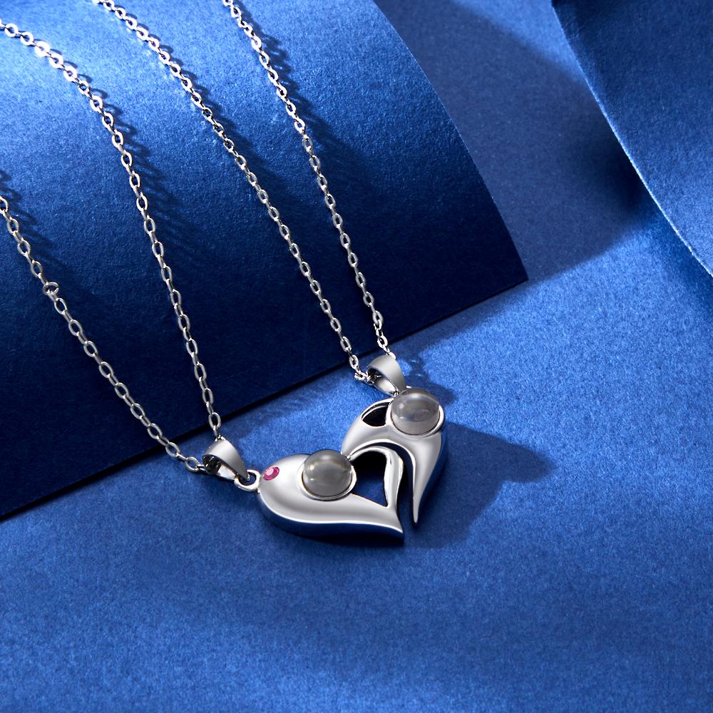 Custom Photo Projection Necklace Couple Matching Heart Gifts - soufeelau