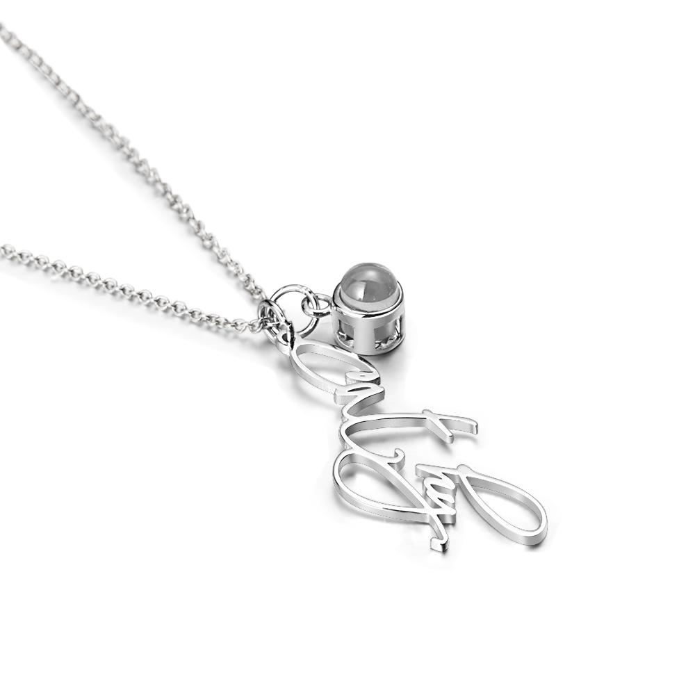 Personalized Photo Projection Custom Name Pendant Necklace in Silver Gold Rose Gold and Elegant Cable Style Chain - soufeelau