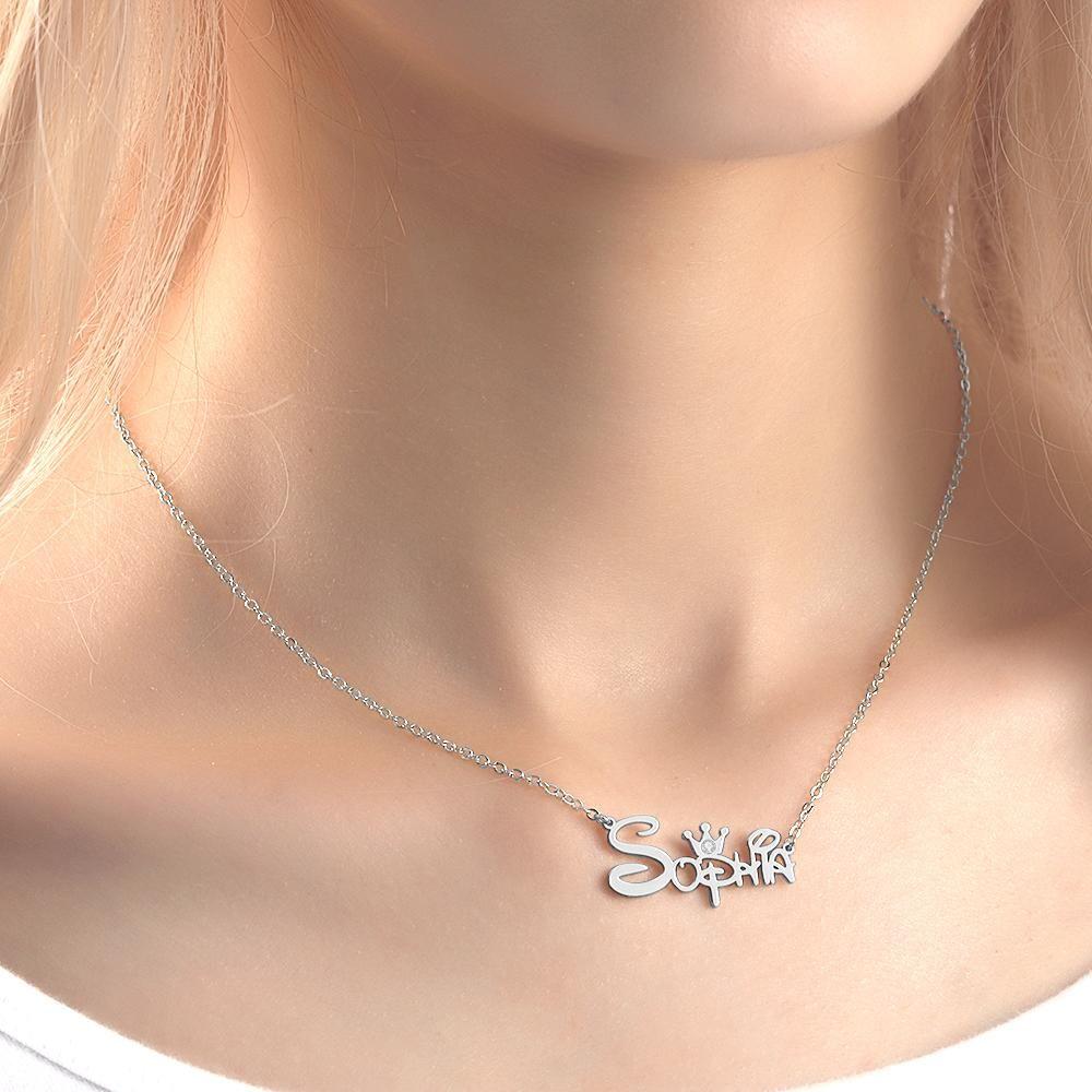 Name Necklace Princess Necklace with Crown Memorial Gifts Silver Color