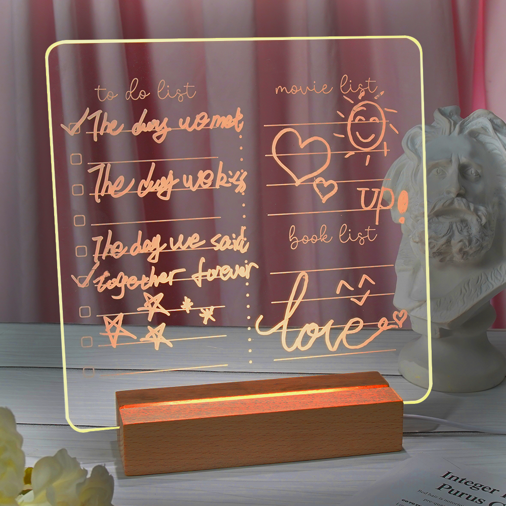 Acrylic Note Board Erasable Message Board Home Night Light Bedside Reminder Desktop Writing Board With Free Marker Pen