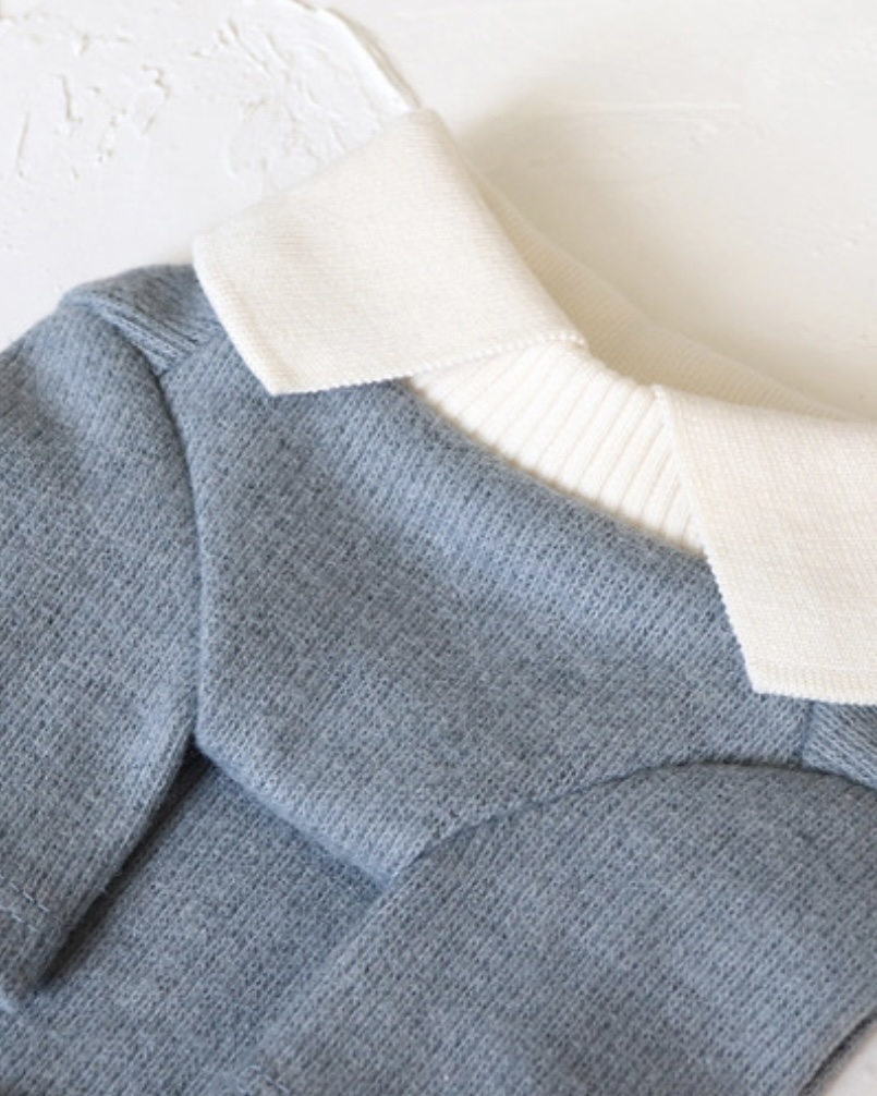 Chiot Blanc Knit Collar T-Shirt (Blue)