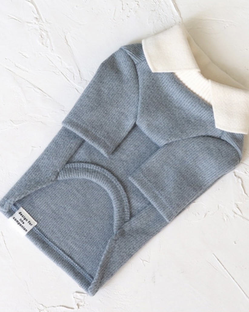 Chiot Blanc Knit Collar T-Shirt (Blue)