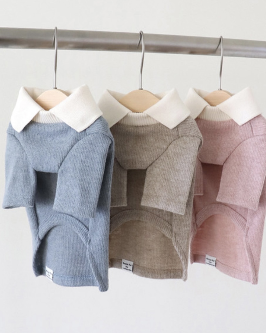 Chiot Blanc Knit Collar T-Shirt (Blue)