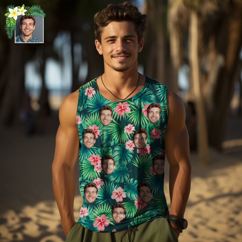 Custom Thick Face Tank Tops Men's Sleeveless Shirt Red Flowers - MyHawaiianShirtsAU