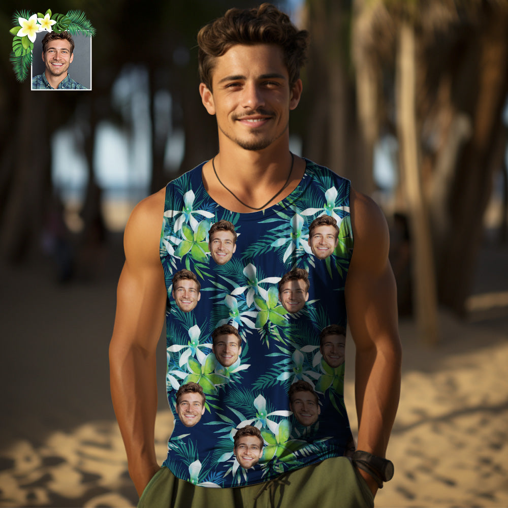 Custom Thick Face Tank Tops Men's Sleeveless Shirt Leaves Petal - MyHawaiianShirtsAU