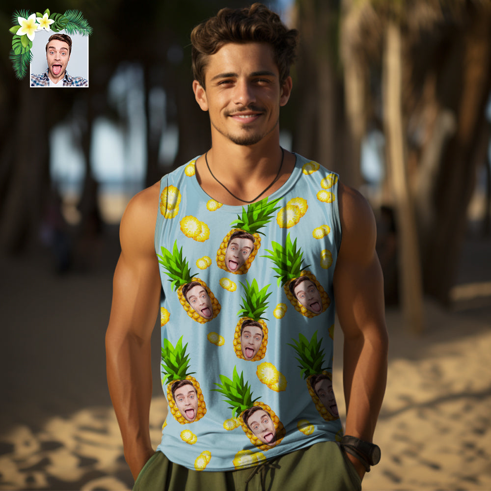 Custom Thick Face Tank Tops Men's Sleeveless Shirt Big Pineapple - MyHawaiianShirtsAU