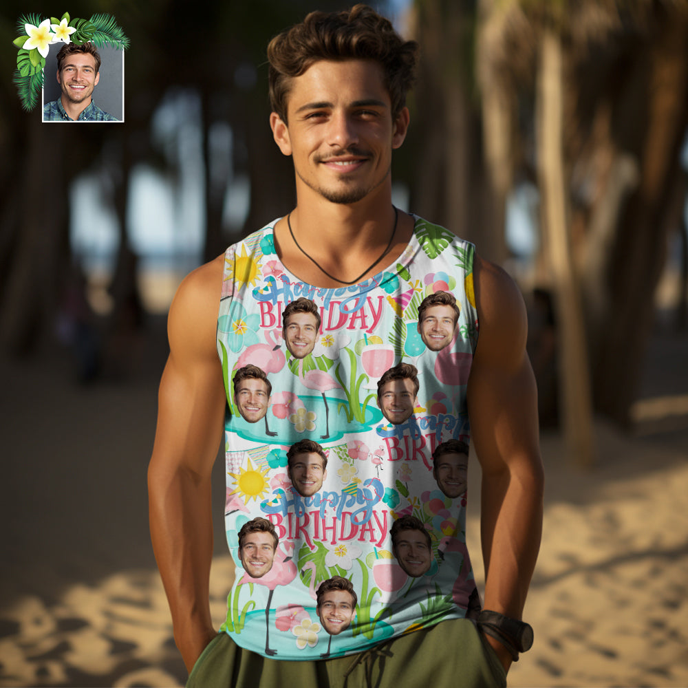 Custom Thick Face Tank Tops Men's Sleeveless Shirt Happy Birthday - MyHawaiianShirtsAU