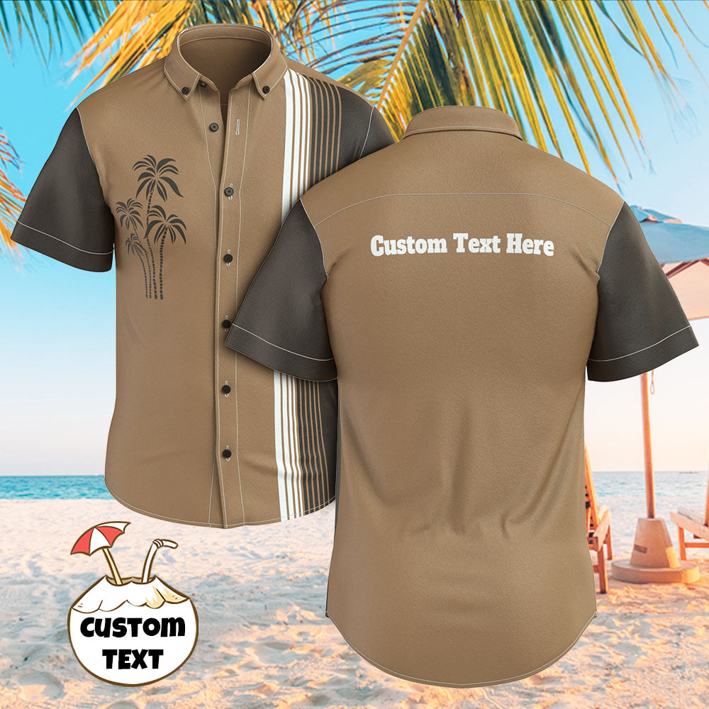 Men’s Custom Text Palm Tree Bowling Shirt – Vintage Hawaiian Style