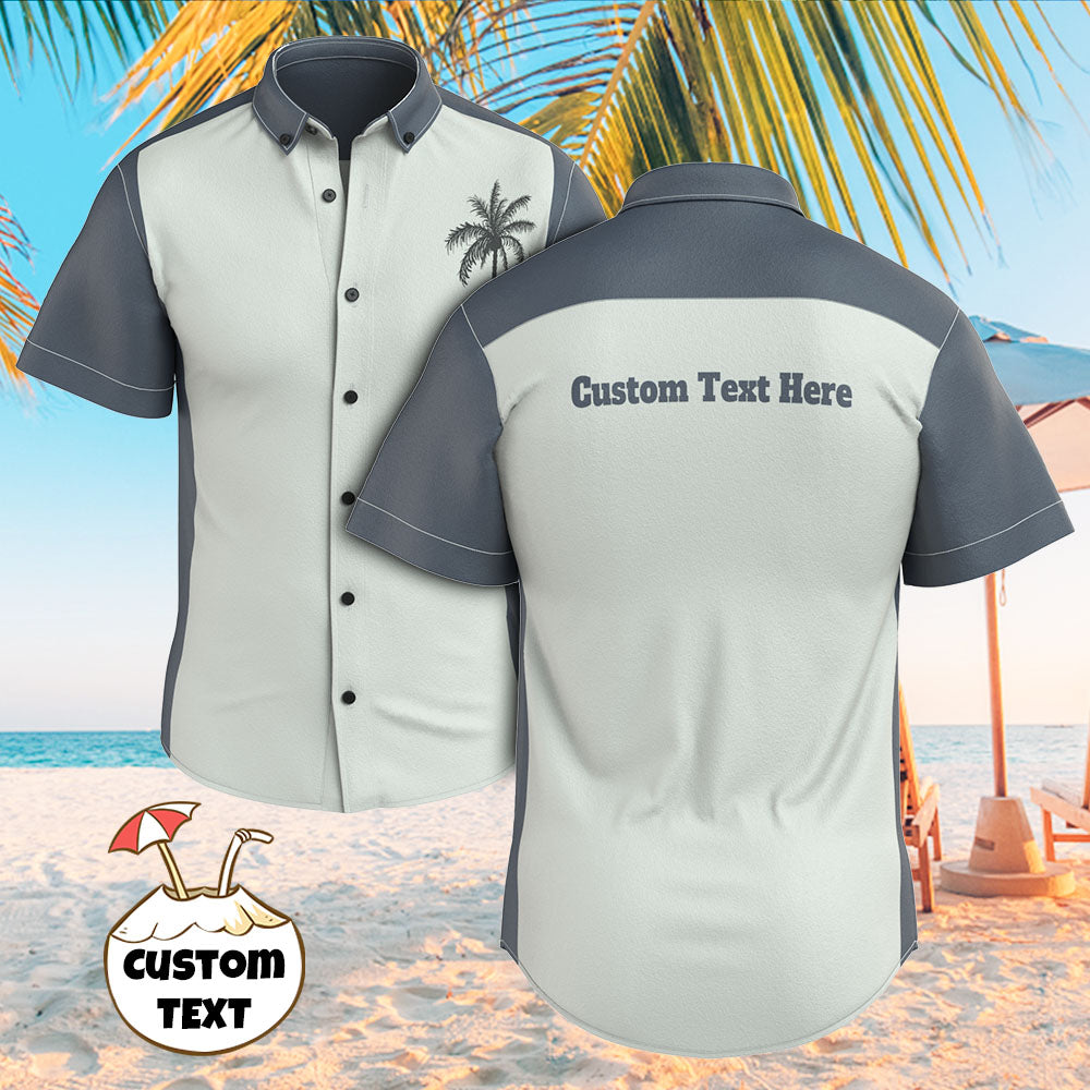 Men’s Custom Text Coconut Tree Bowling Shirt – Hawaiian Retro Look
