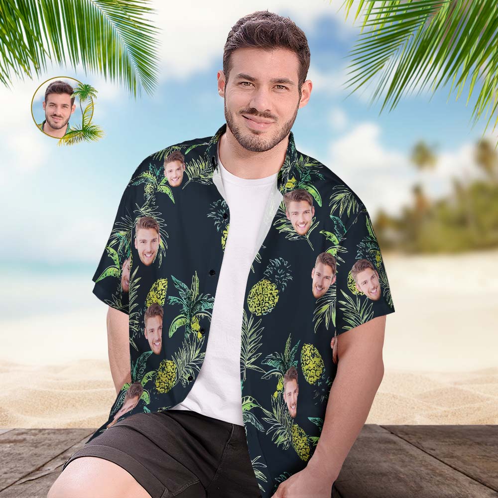 Custom Face Hawaiian Shirt Mens Popular All Over Print Hawaiian Beach