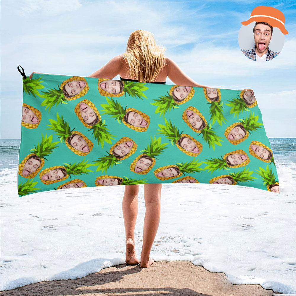 Custom Faces Pineapple Beach Towel Personalized Photo Beach Towel Funny Gift