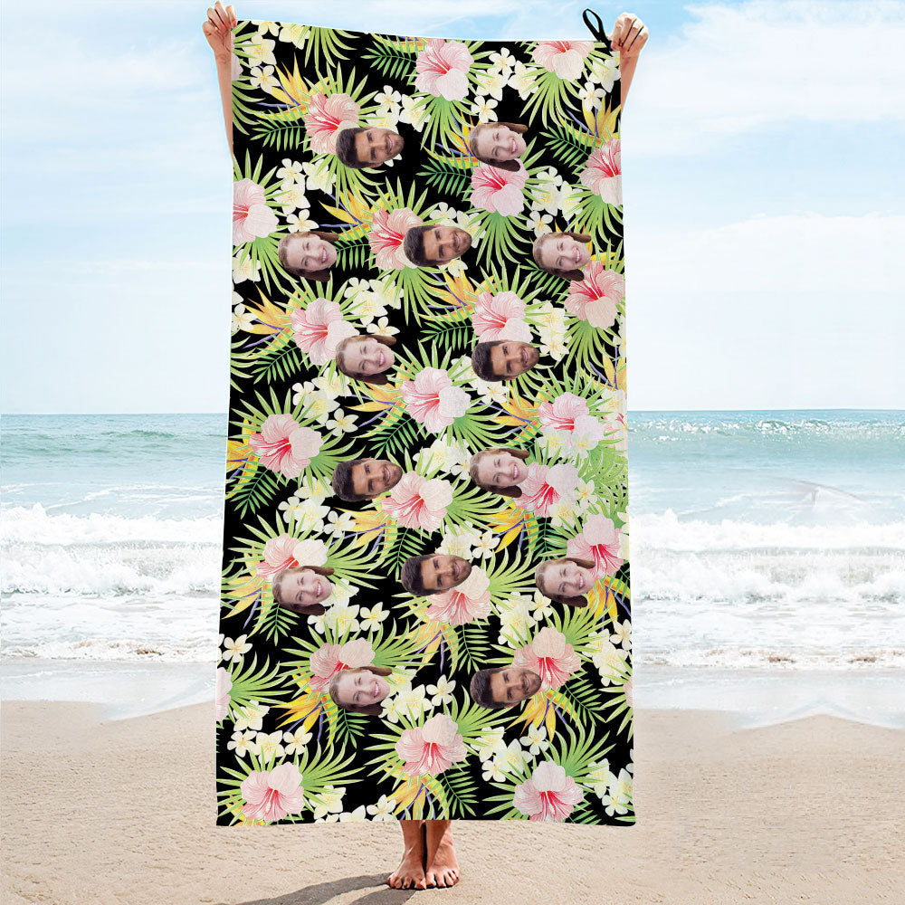 Custom Face Hawaii Style Beach Towel Personalized Photo Beach Towel Funny Gift