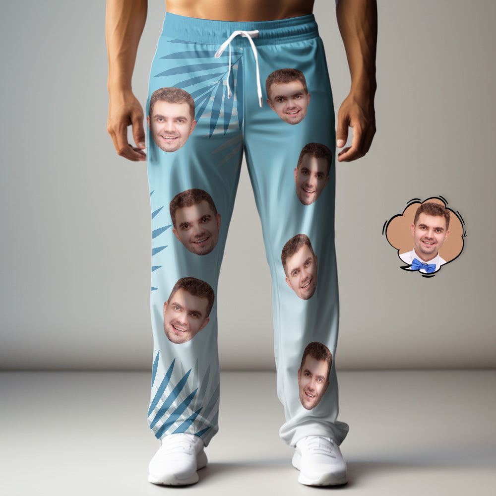 Custom Face Sweatpants Gradient Leaf Personalised Casual Golf Pants for Him - MyHawaiianShirtsAU