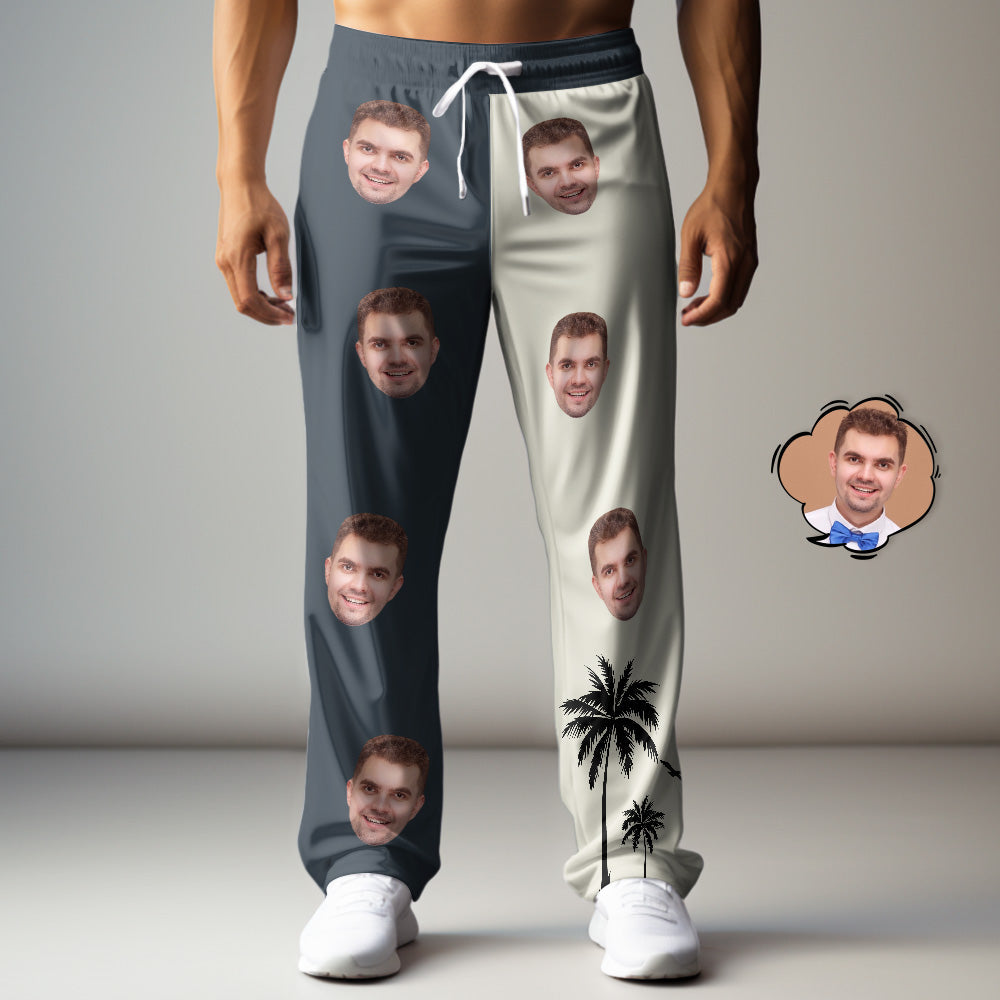 Custom Men's Face Sweatpants Coconut Tree Pattern Contrast Print Personalised Gift for Him - MyHawaiianShirtsAU